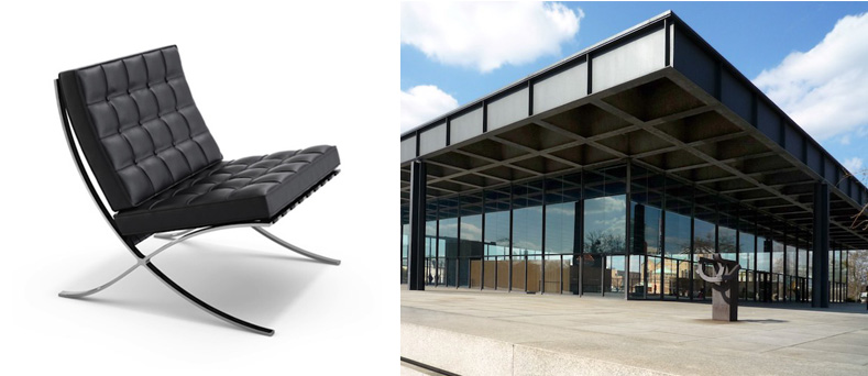 The Barcelona chair (1929) by van der Rohe and the Neue Nationalgalerie (Berlin, 1968)