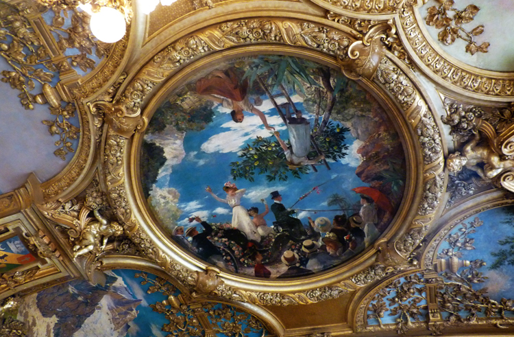 Paintings in the dome of one of the two dining rooms of the Train Bleu